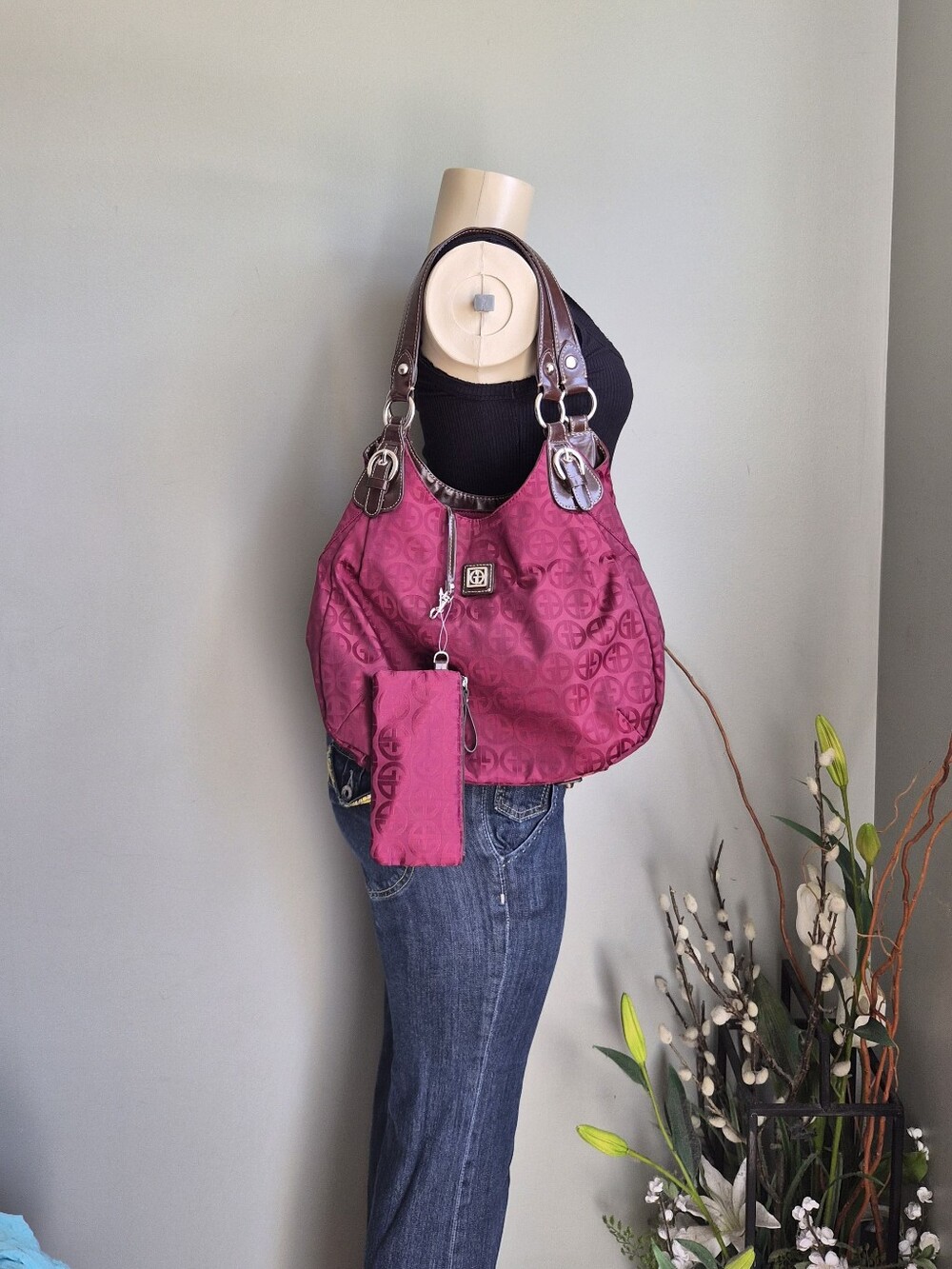 Giani Bernini Y2k Women's Magenta Shoulder Bag with Brown Handles